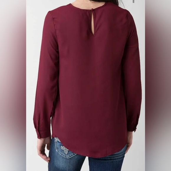 BKE Buckle Boutique Long Sleeve Chiffon Cut Out Top With Rhinestones Medium - Picture 2 of 6